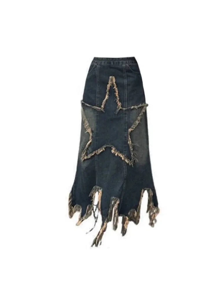 90er Denim Rock mit Stern Oversize A-Linie
