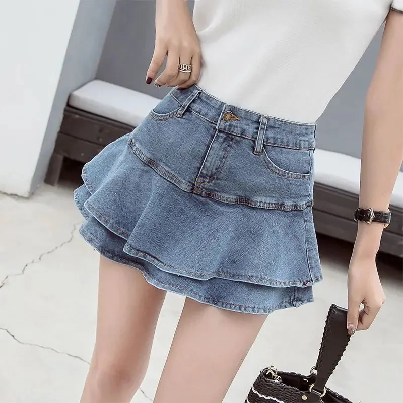 90er Grunge Denim-Minirock –Sommerlicher Style mit Volants