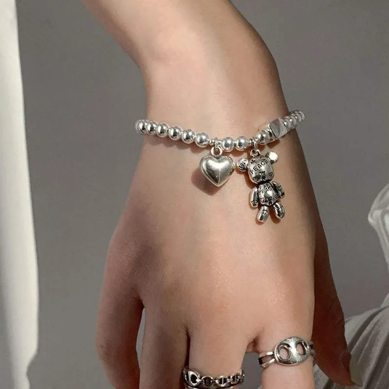Armband e-girl Teddybär Herz verchromt