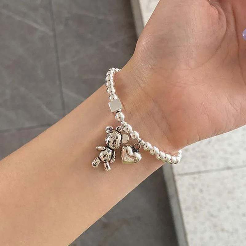 Armband e-girl Teddybär Herz verchromt