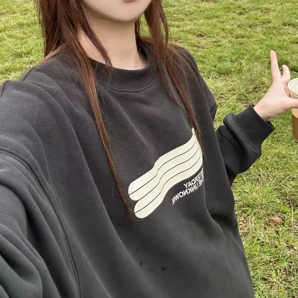 christmas outfit Sonicelife Logo Print Pullover Oversized Sweatshirt