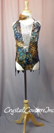 Custom Exotic Animal Print One Piece with Feathers - Swarovski Rhinestones