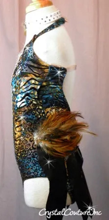 Custom Exotic Animal Print One Piece with Feathers - Swarovski Rhinestones