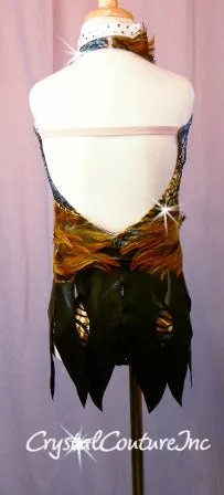 Custom Exotic Animal Print One Piece with Feathers - Swarovski Rhinestones