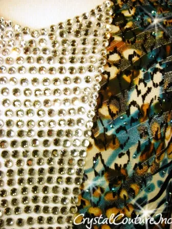 Custom Exotic Animal Print One Piece with Feathers - Swarovski Rhinestones