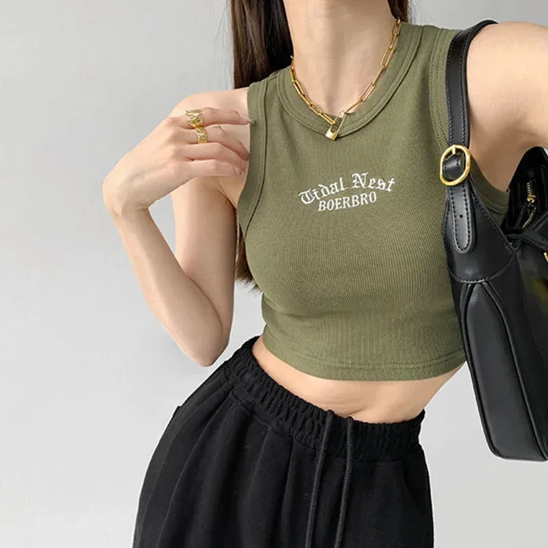 Damen Crop-Top im Fairy-Grunge-Stil mit Stickerei