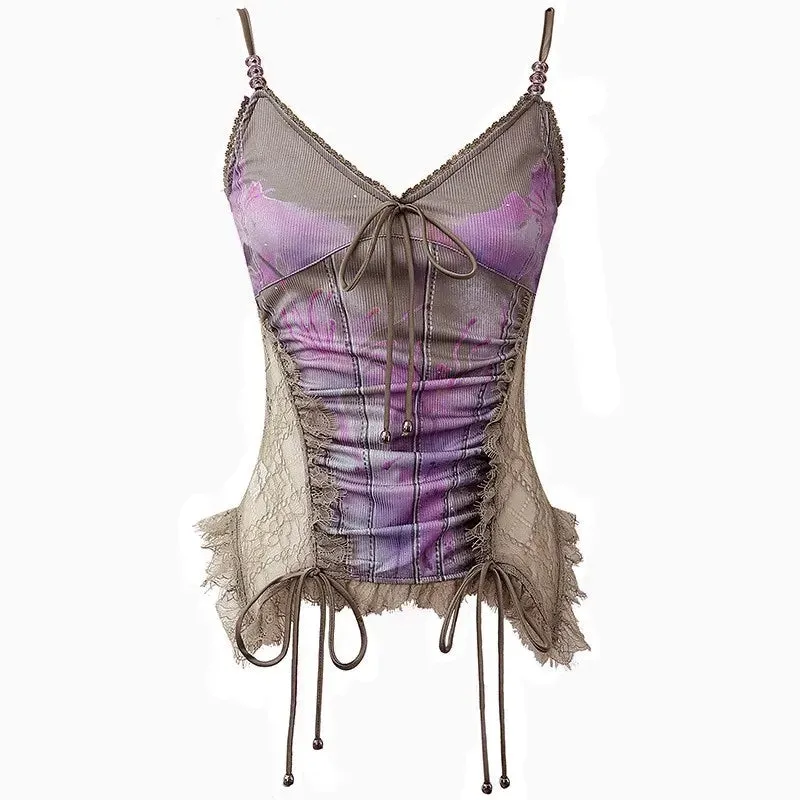 Fairy Gruge Tank Top tie dye grün und rosa mit Franse