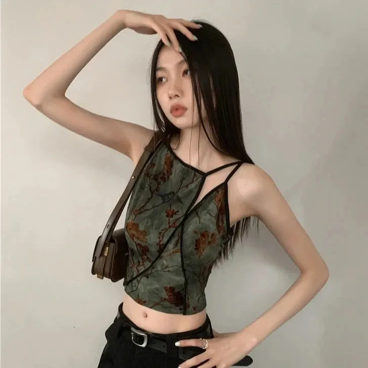 Fairy Grunge Blumentop Vintage Crop Cami für Fraue