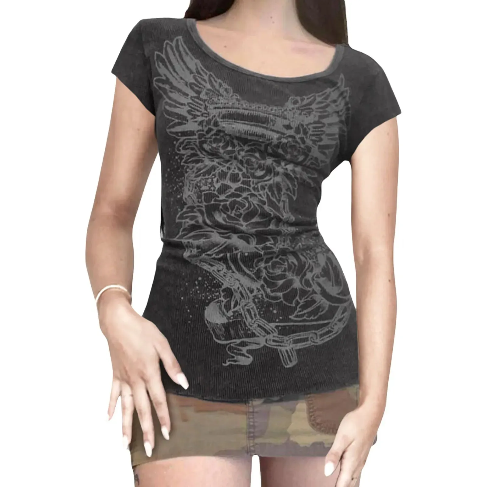 Fairy Grunge Crop-Top mit Engelsflügel-Print