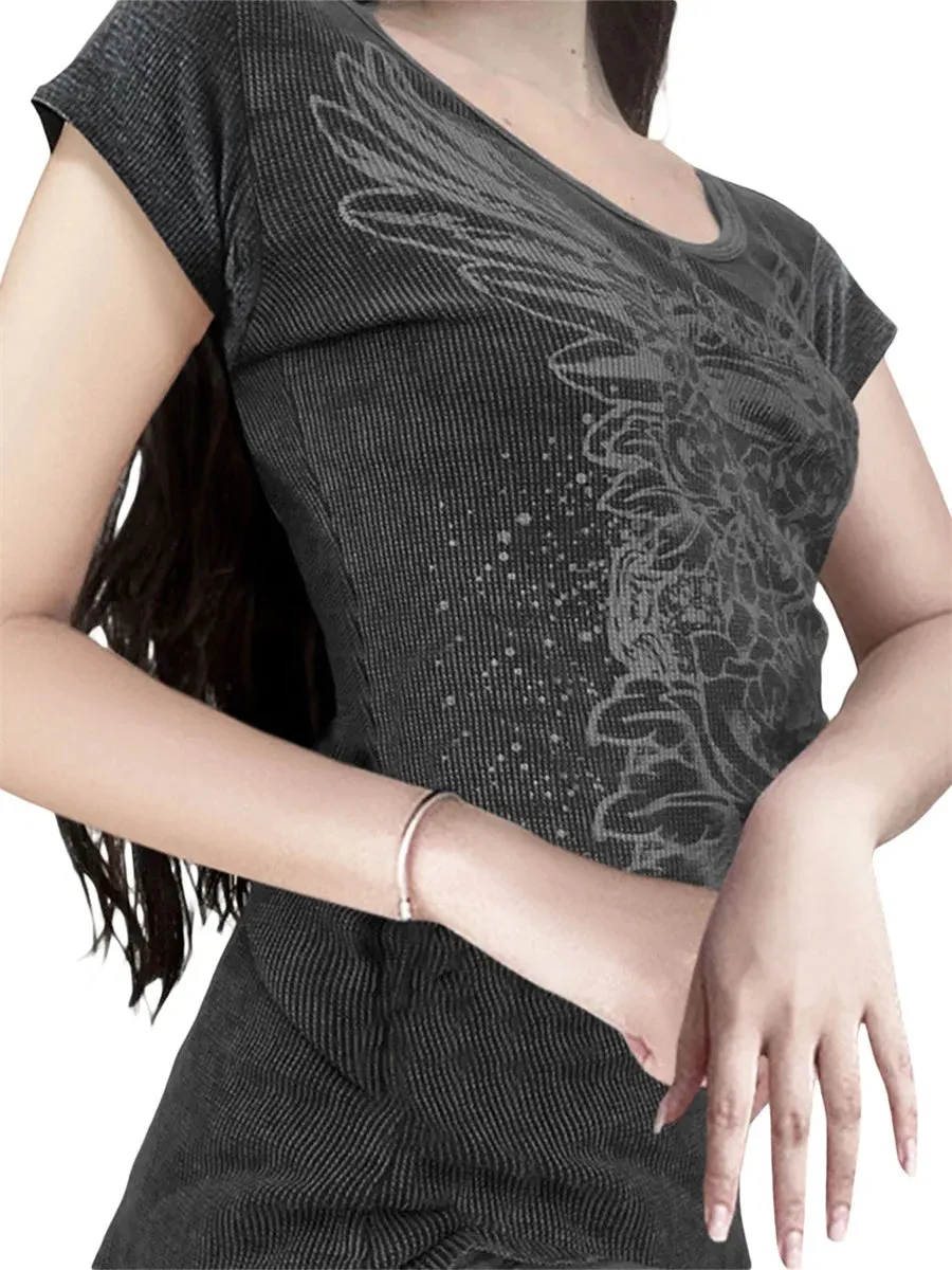 Fairy Grunge Crop-Top mit Engelsflügel-Print