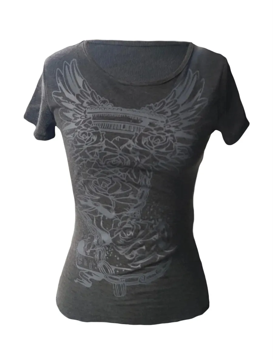Fairy Grunge Crop-Top mit Engelsflügel-Print