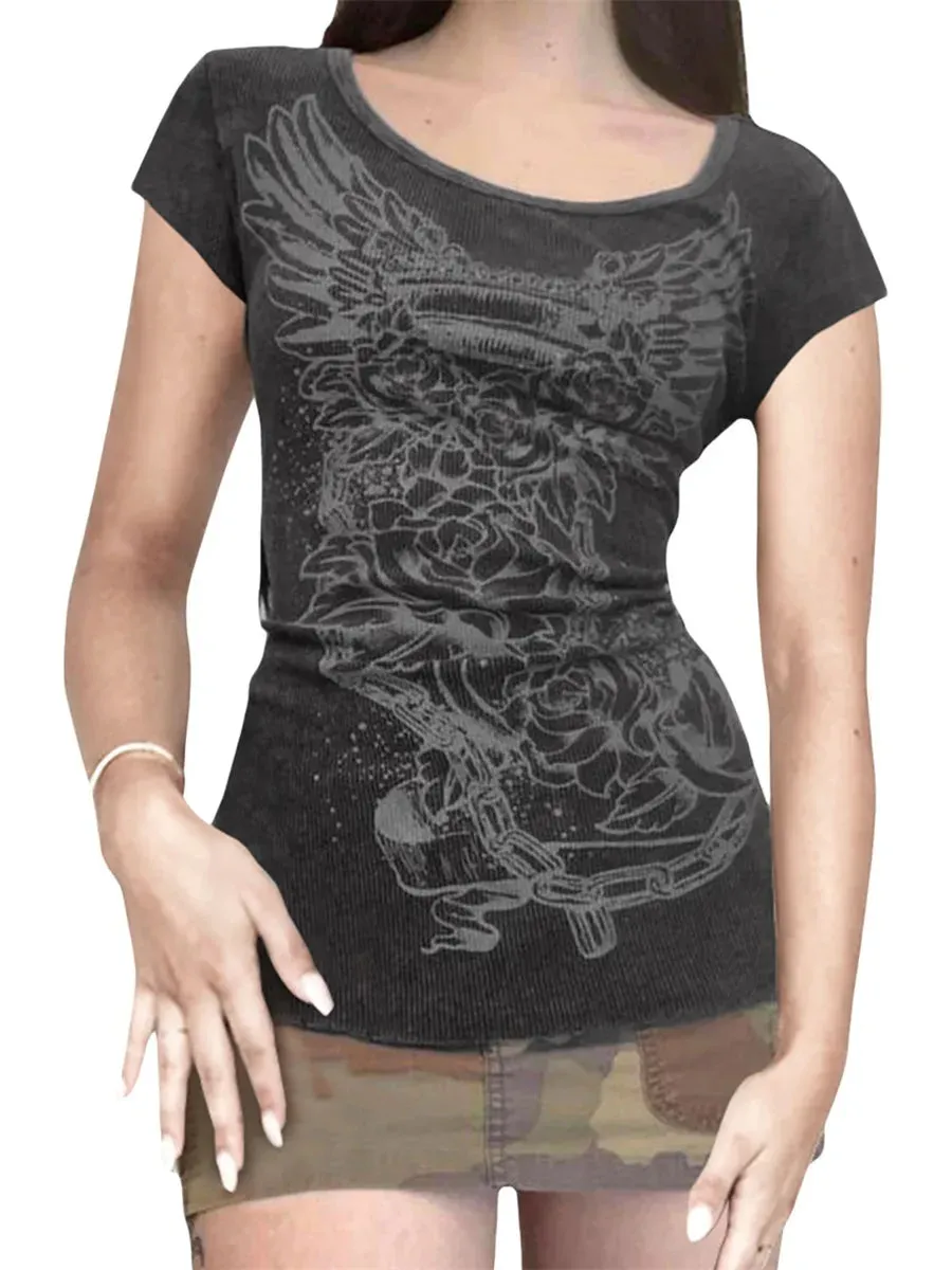 Fairy Grunge Crop-Top mit Engelsflügel-Print
