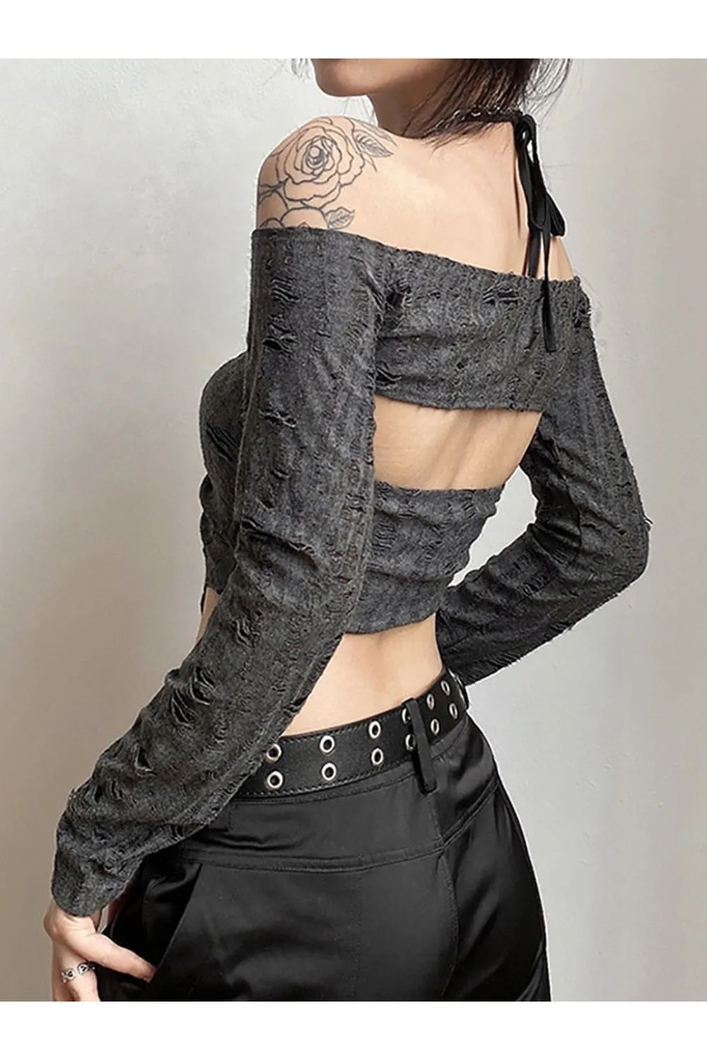 Fairy Grunge Long Sleeve Open Shoulders Crop Top