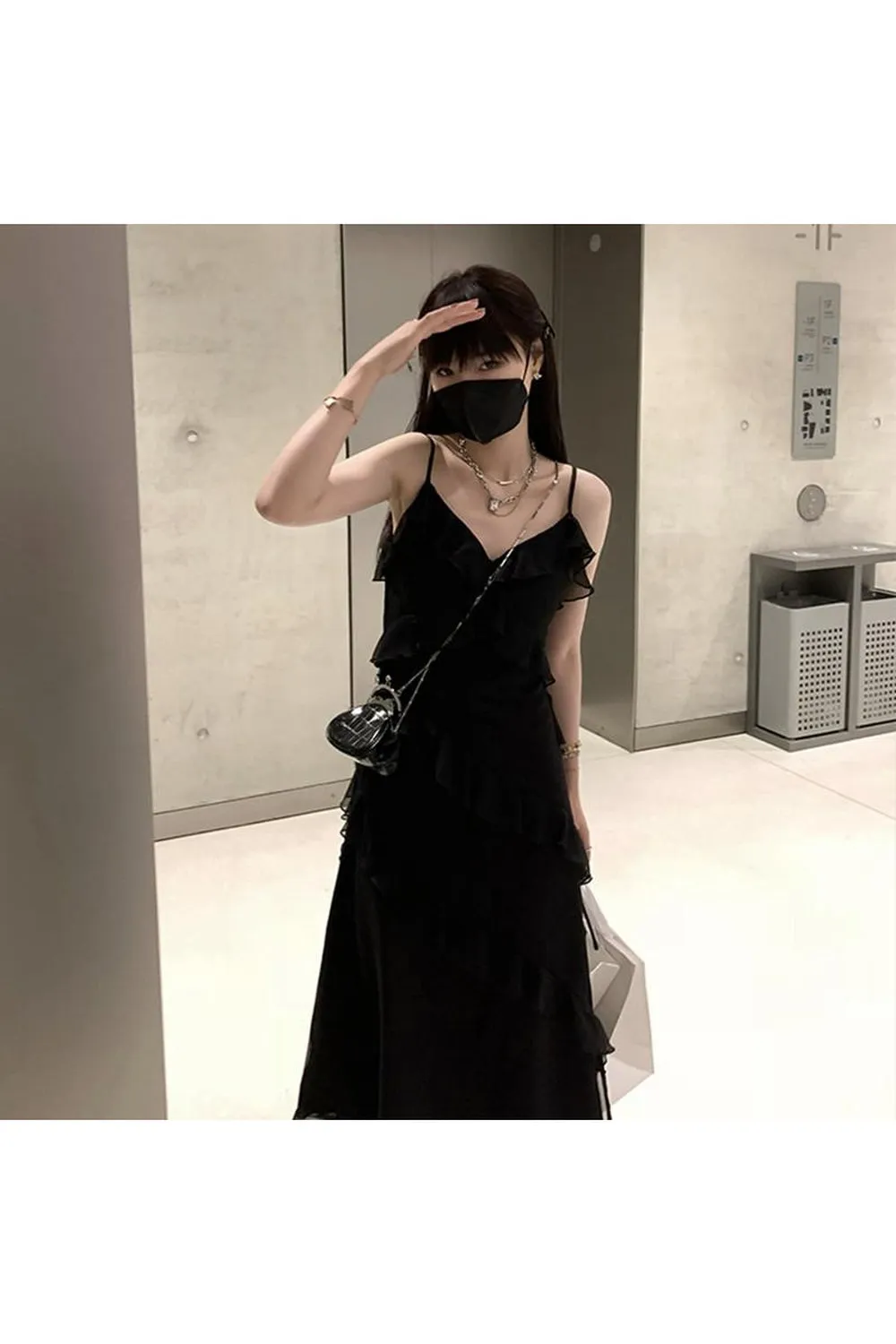 Fairy Grunge Ruffles Maxi Dress with Lace Patchwork