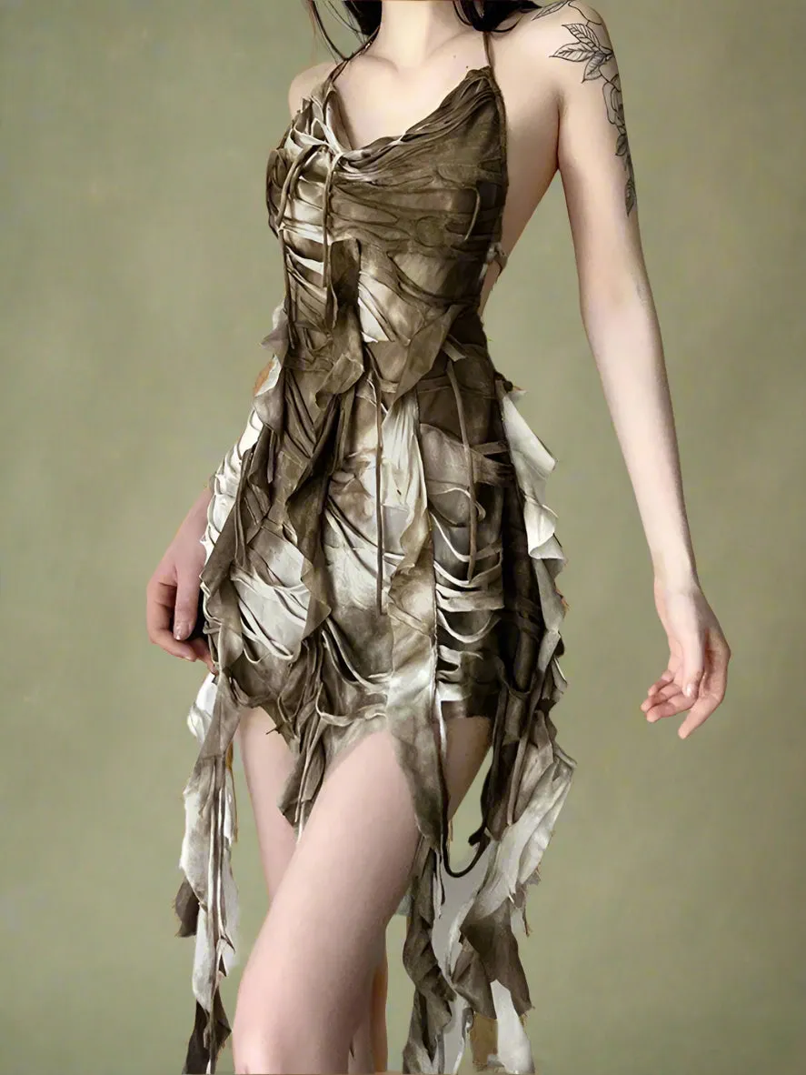 Fairycore Distressed Ruffle Mini Dress
