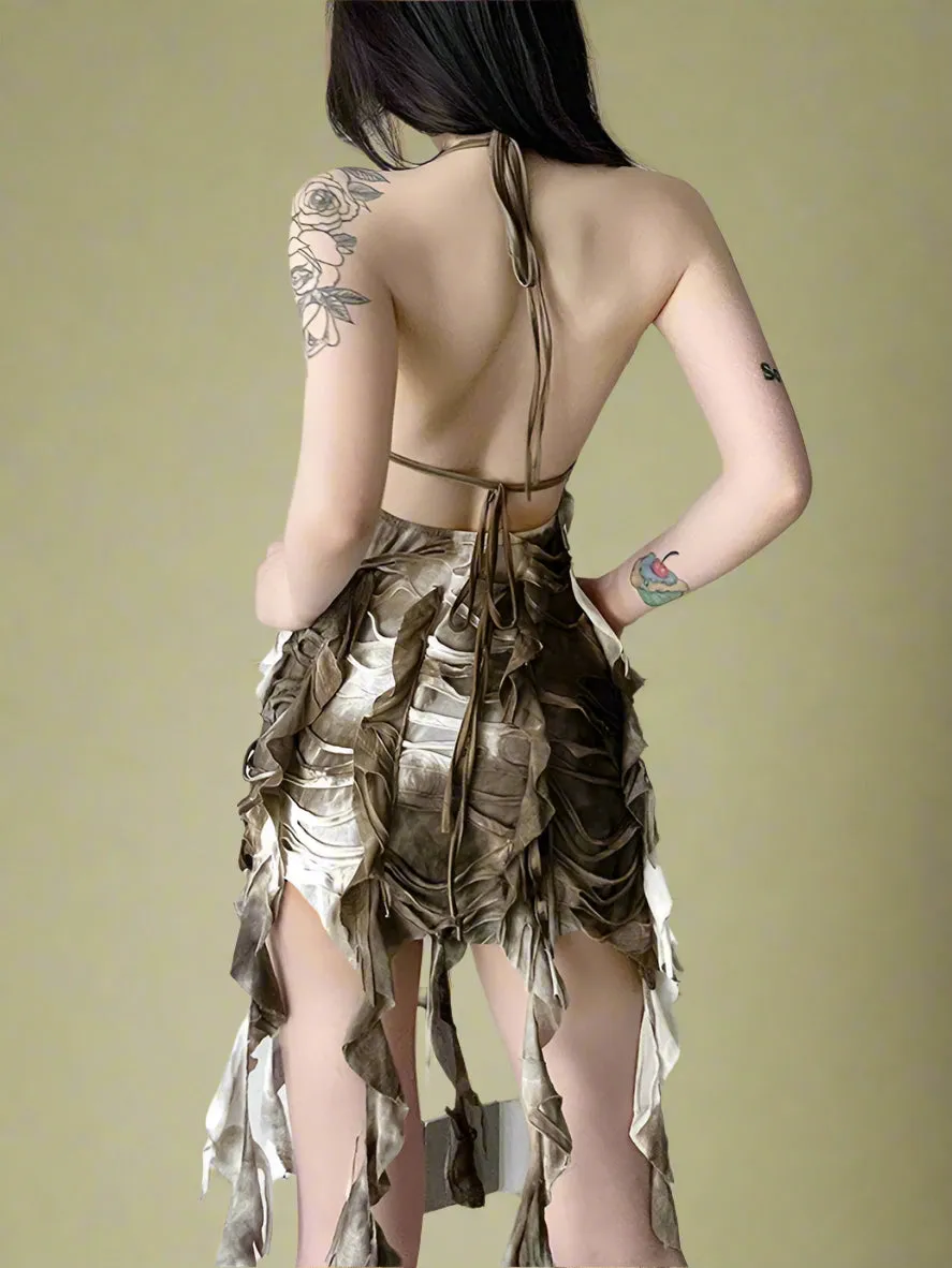 Fairycore Distressed Ruffle Mini Dress