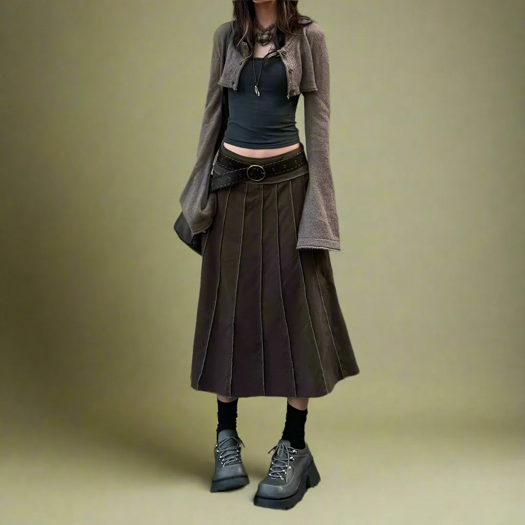 Goblincore Brown Panel Midi Skirt