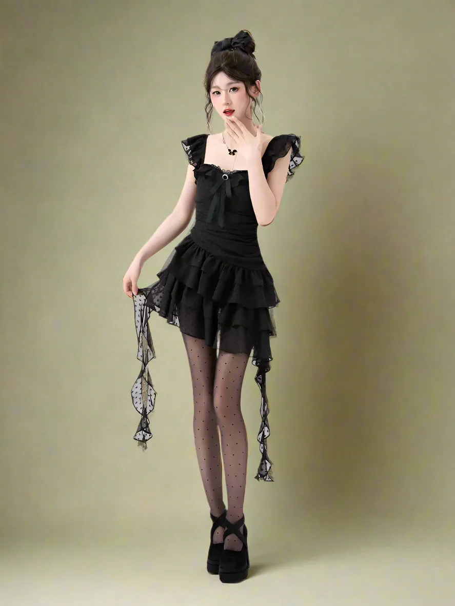 Gothic Lace Tiered Mini Dress