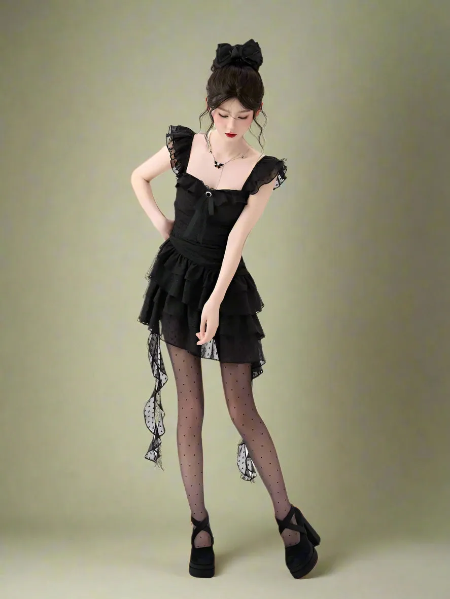Gothic Lace Tiered Mini Dress