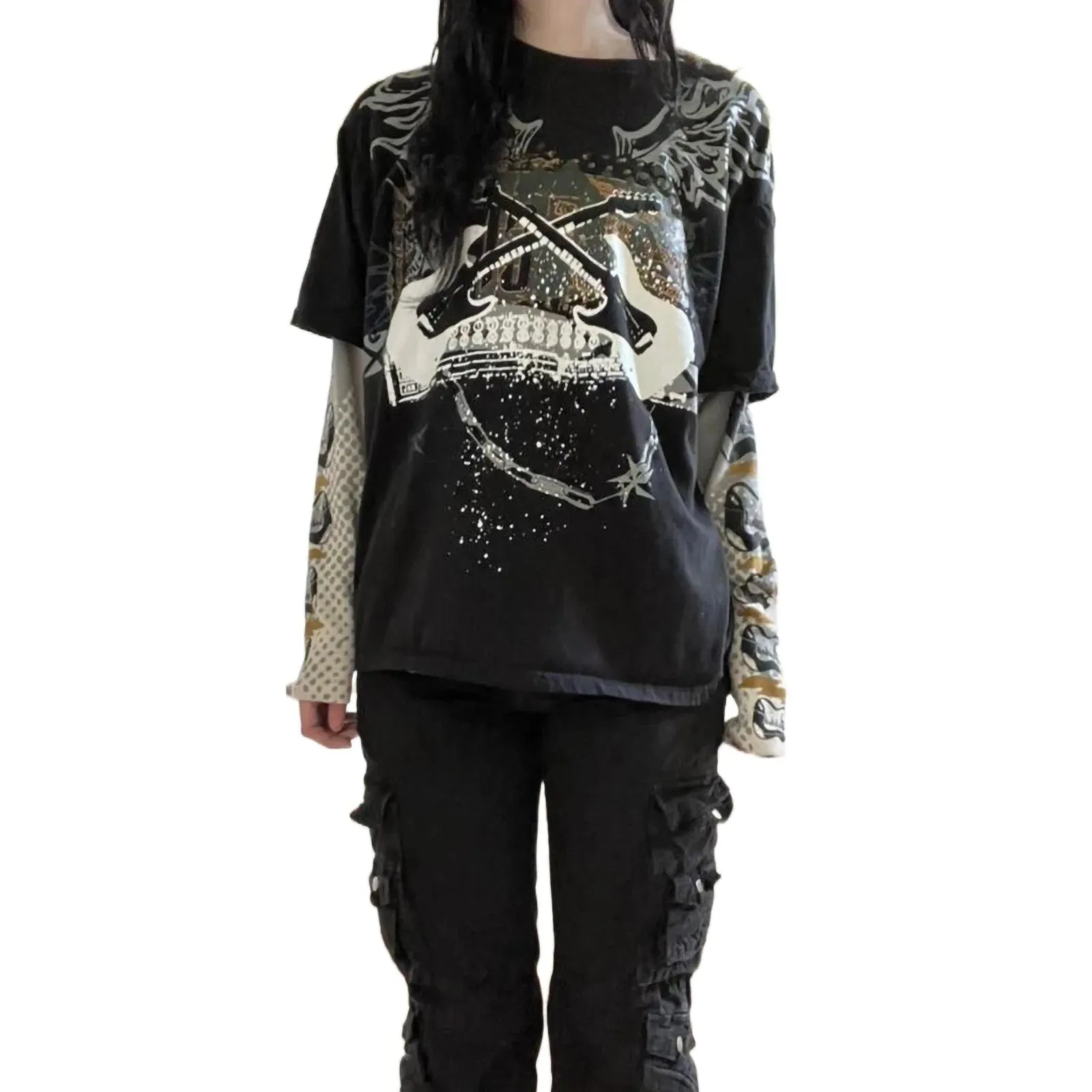 Gothic Oversize-Shirt mit Grafikdruck im Y2K-Stil