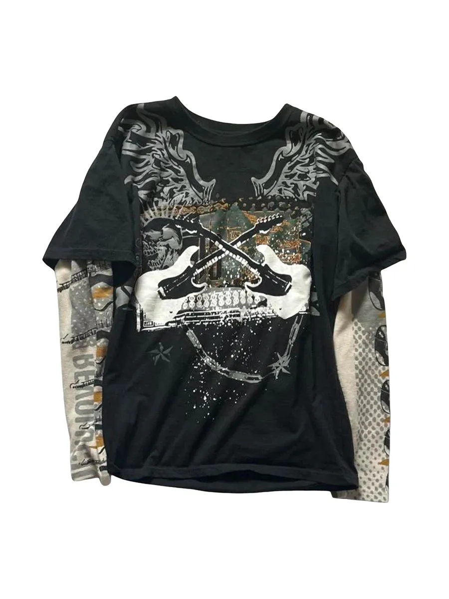 Gothic Oversize-Shirt mit Grafikdruck im Y2K-Stil