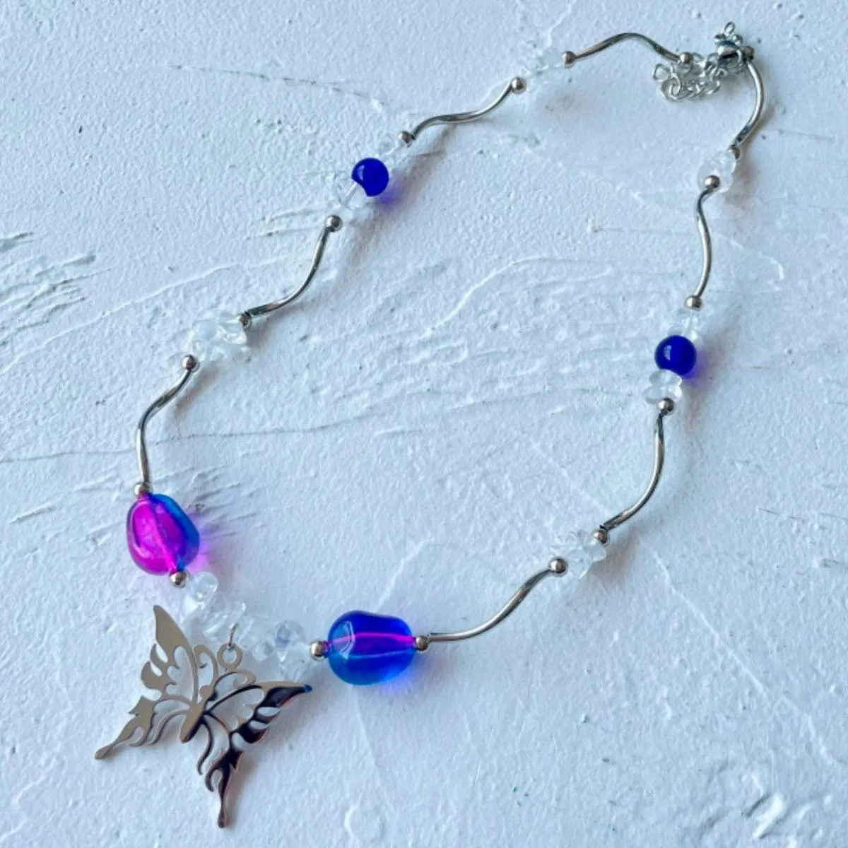 Green Gems Vine Butterfly Pendant Necklace