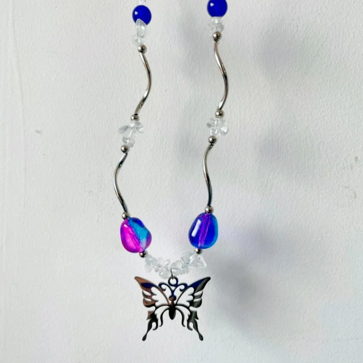 Green Gems Vine Butterfly Pendant Necklace