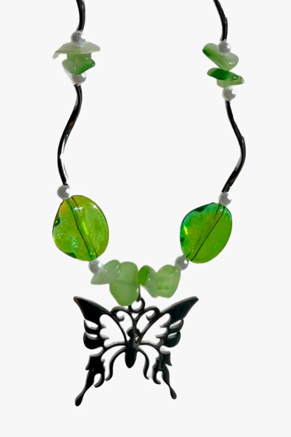 Green Gems Vine Butterfly Pendant Necklace