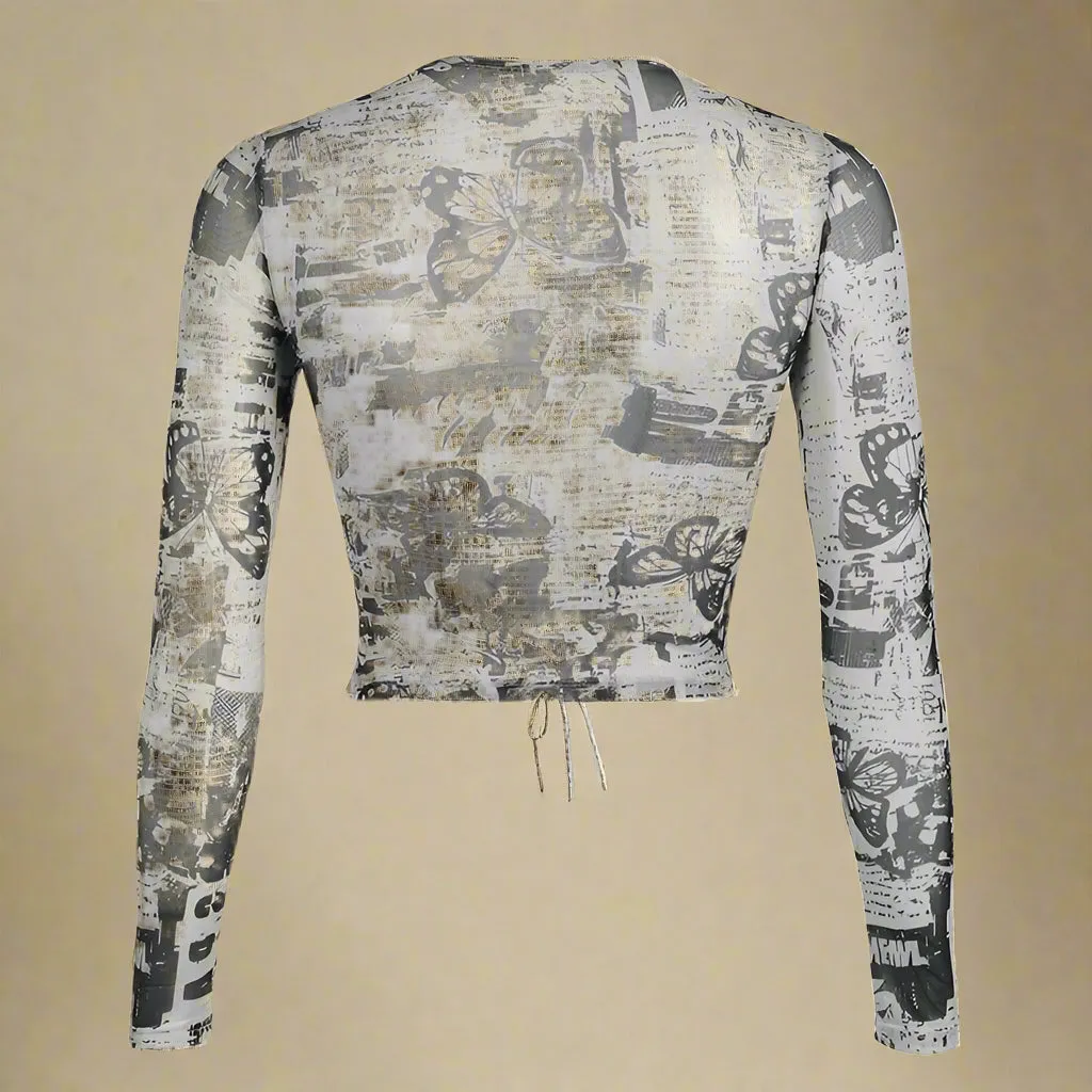 Grungecore Butterfly Print Cut-Out Top