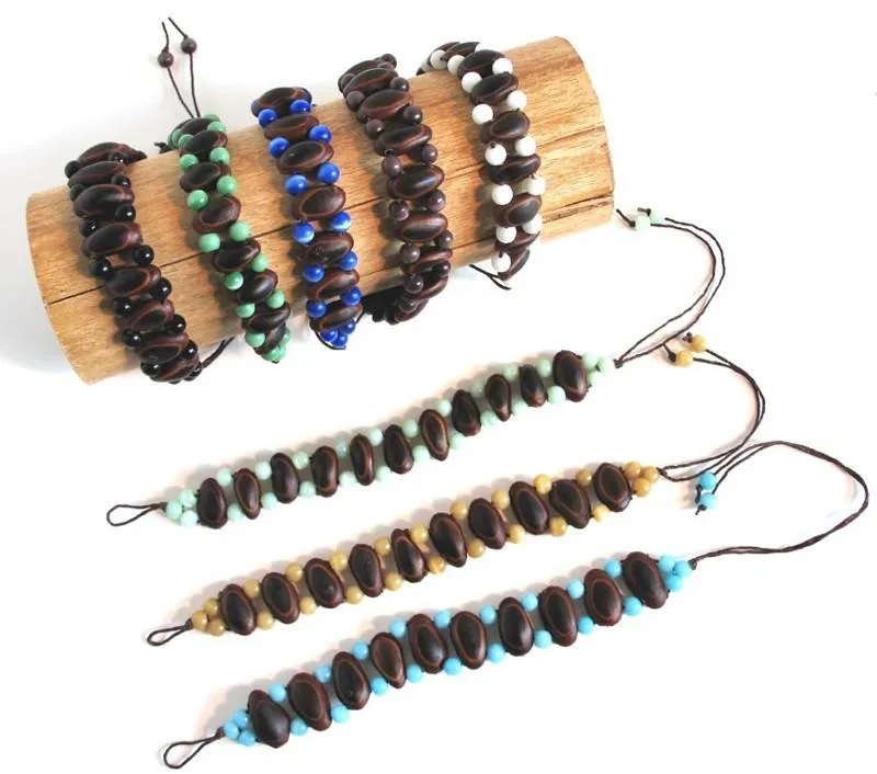 Guanacaste Rainforest Seed and Green Crystal Bracelet - Natural Artist