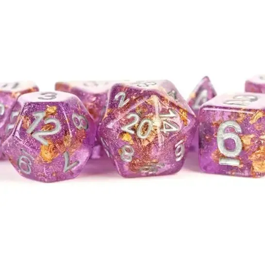 Purple with Gold Foil 16mm Resin Polyhedral Set