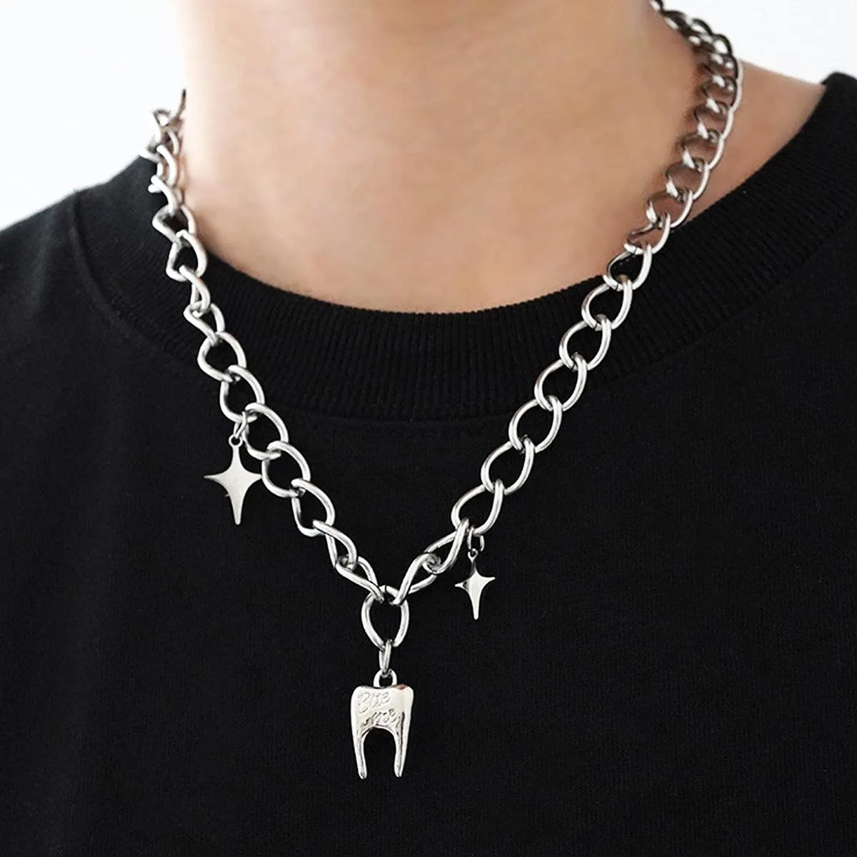 Steel Molar Tooth Grunge Chain Necklace