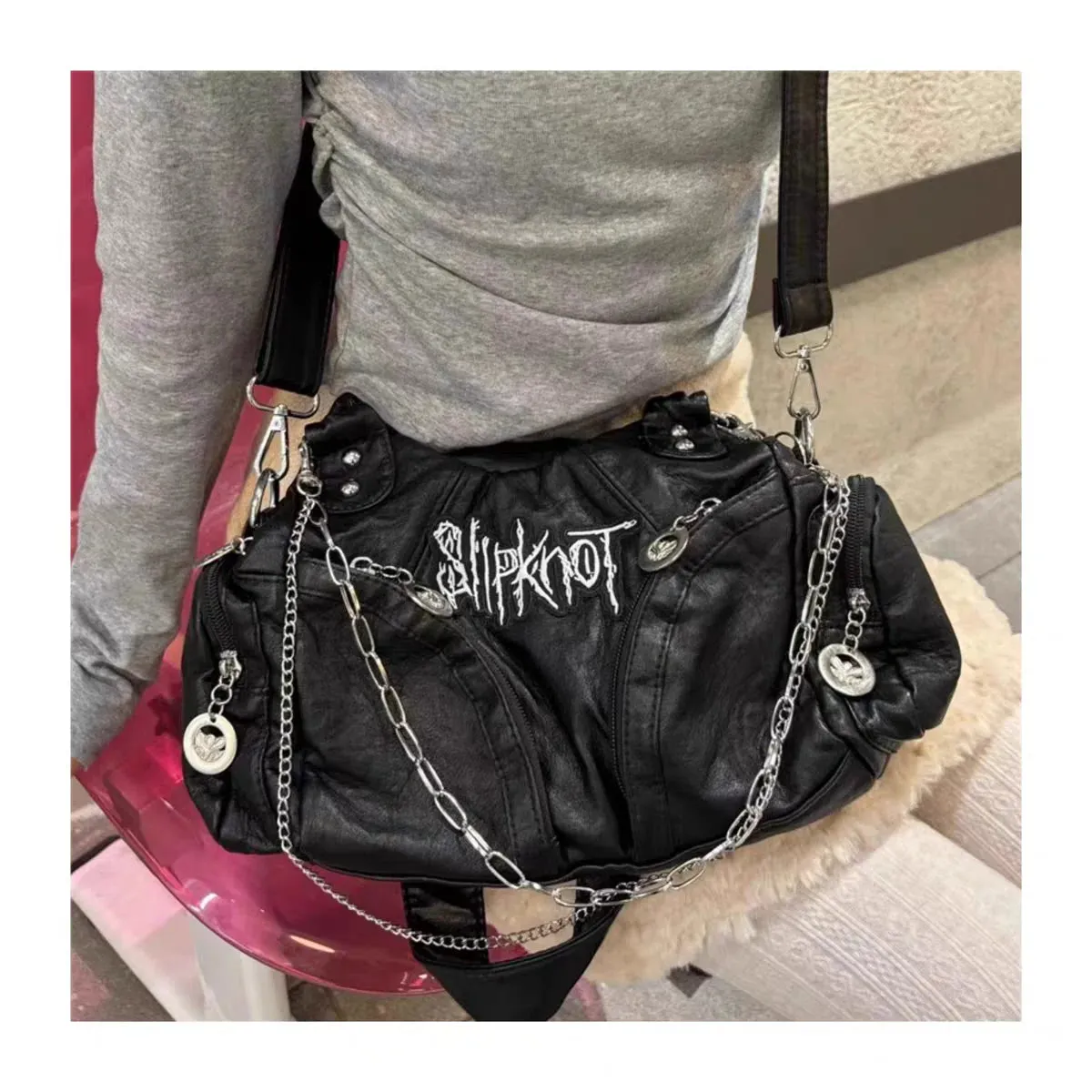 UAKISS  -  Women Y2k Grunge Shoulder Bag Commuter Vintage Motor Punk Handbags Harajuku Gothic Large Underarm Bags High-capacity 2024 Trend