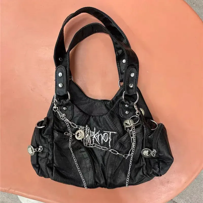 UAKISS  -  Women Y2k Grunge Shoulder Bag Commuter Vintage Motor Punk Handbags Harajuku Gothic Large Underarm Bags High-capacity 2024 Trend