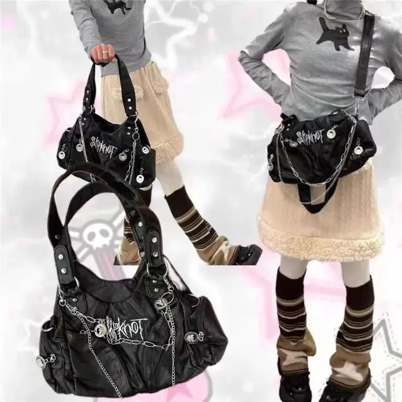 UAKISS  -  Women Y2k Grunge Shoulder Bag Commuter Vintage Motor Punk Handbags Harajuku Gothic Large Underarm Bags High-capacity 2024 Trend