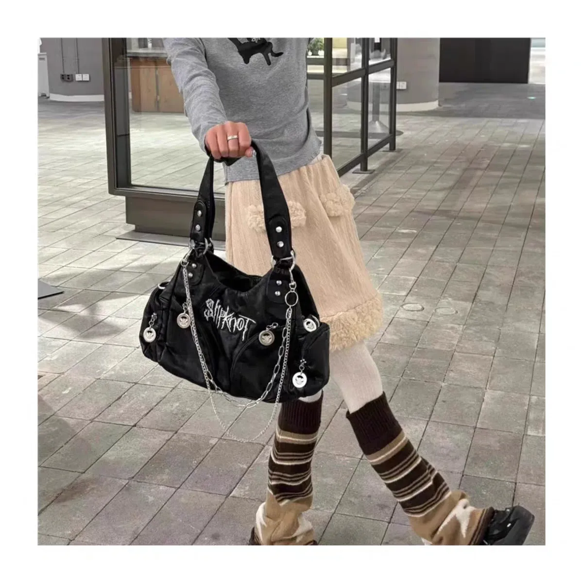 UAKISS  -  Women Y2k Grunge Shoulder Bag Commuter Vintage Motor Punk Handbags Harajuku Gothic Large Underarm Bags High-capacity 2024 Trend