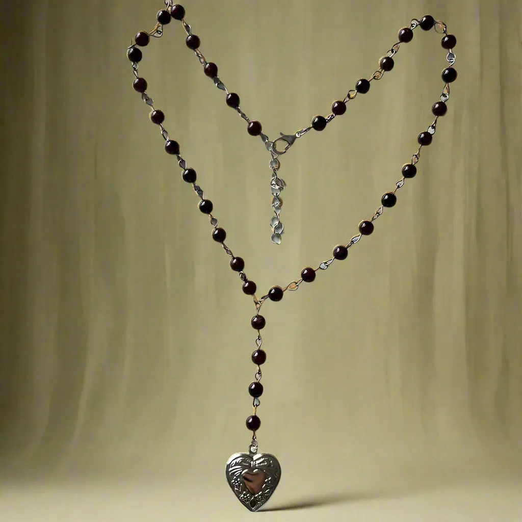 Vintage Heart Rosary-Style Necklace